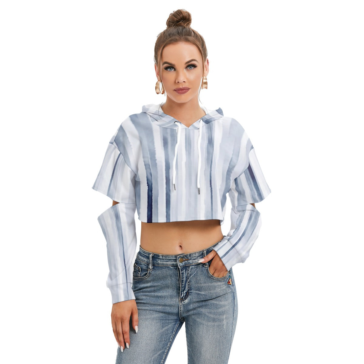 All-Over Print Women's Heavy Fleece Hoodie With Hollow Out Sleeve