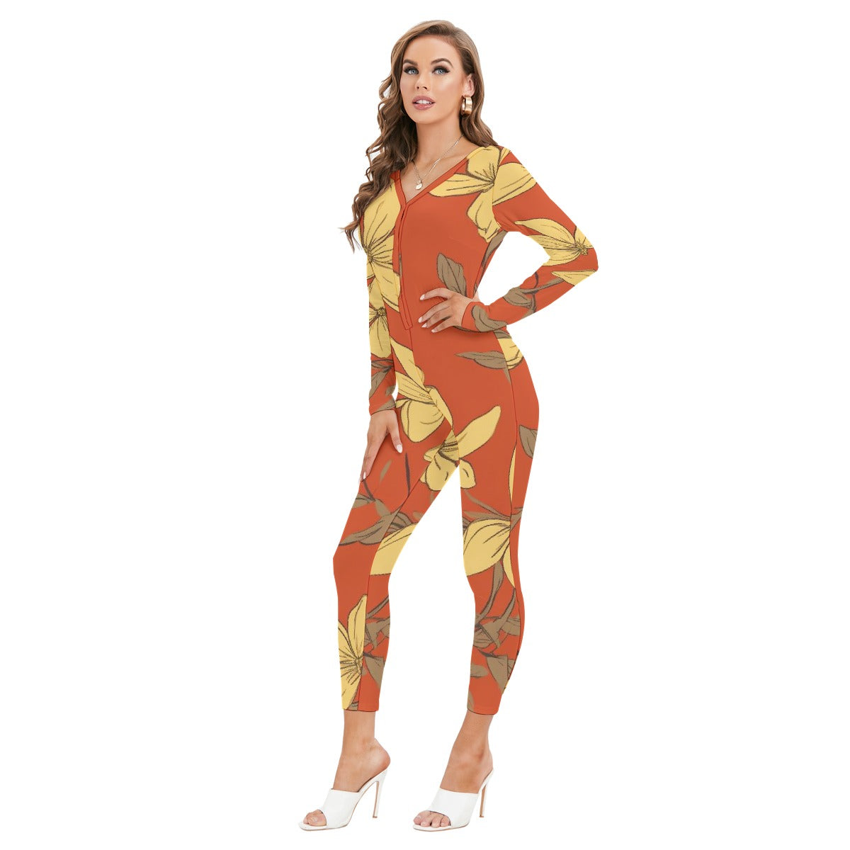 All-Over Print Women's Plunging Neck Jumpsuit