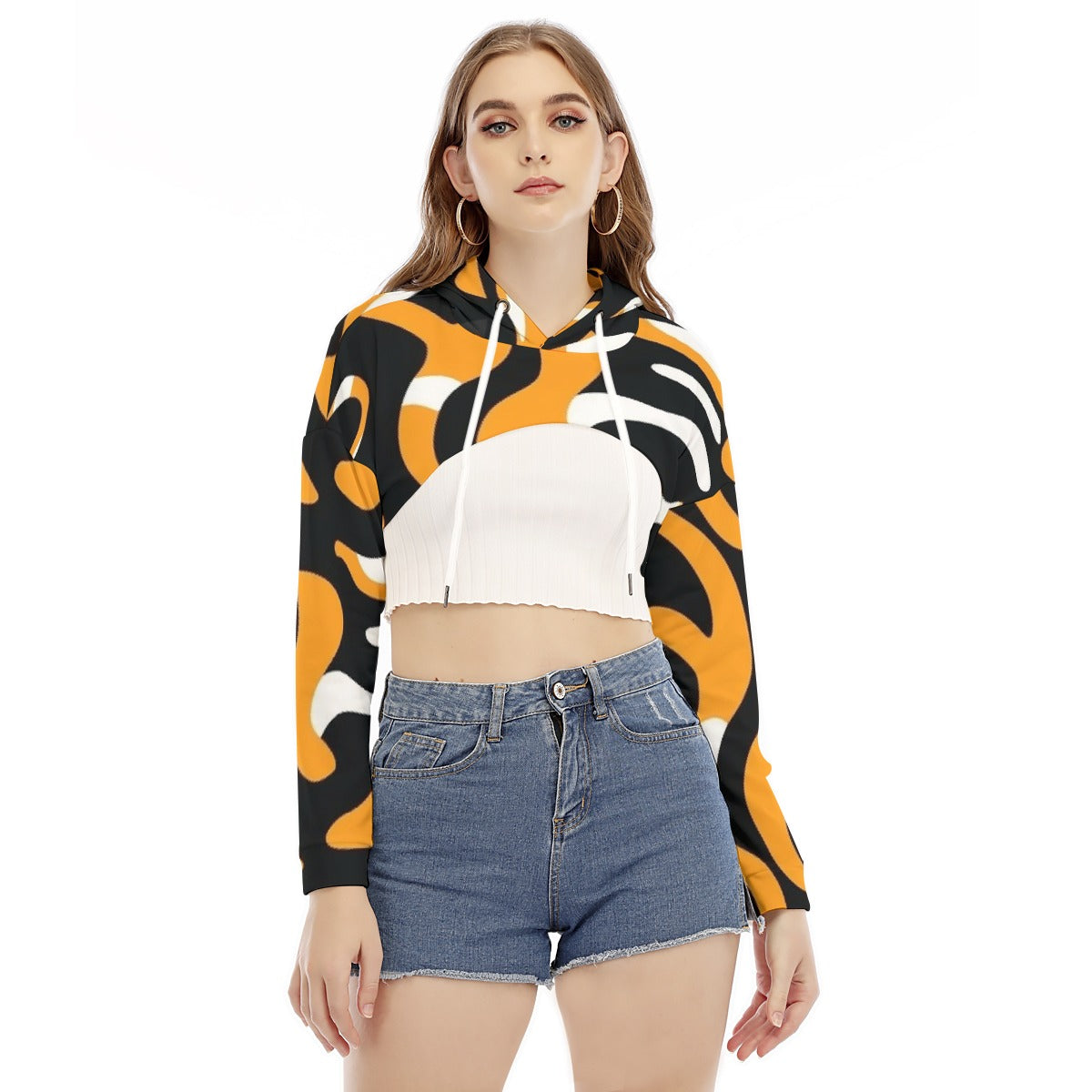 All-Over Print Women's Smock Short Hoodie With Long Sleeve