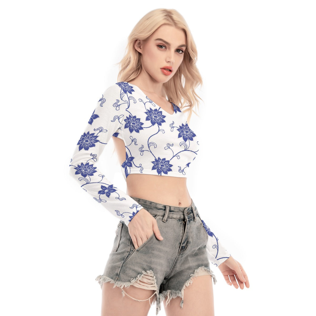 All-Over Print Women's Back Hollow T-shirt With Strap