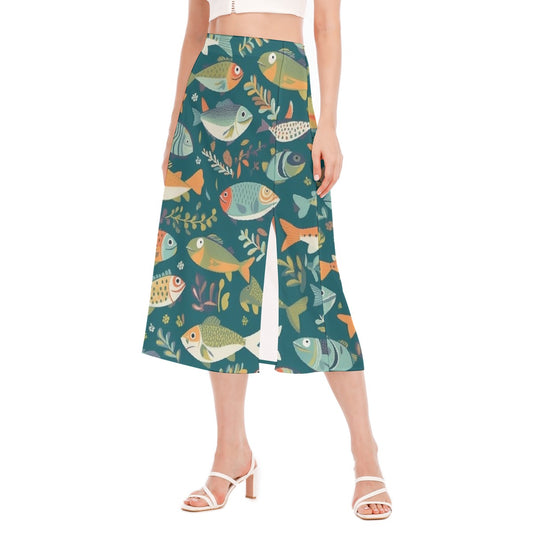 All-Over Print Women's High Slit Long Skirt