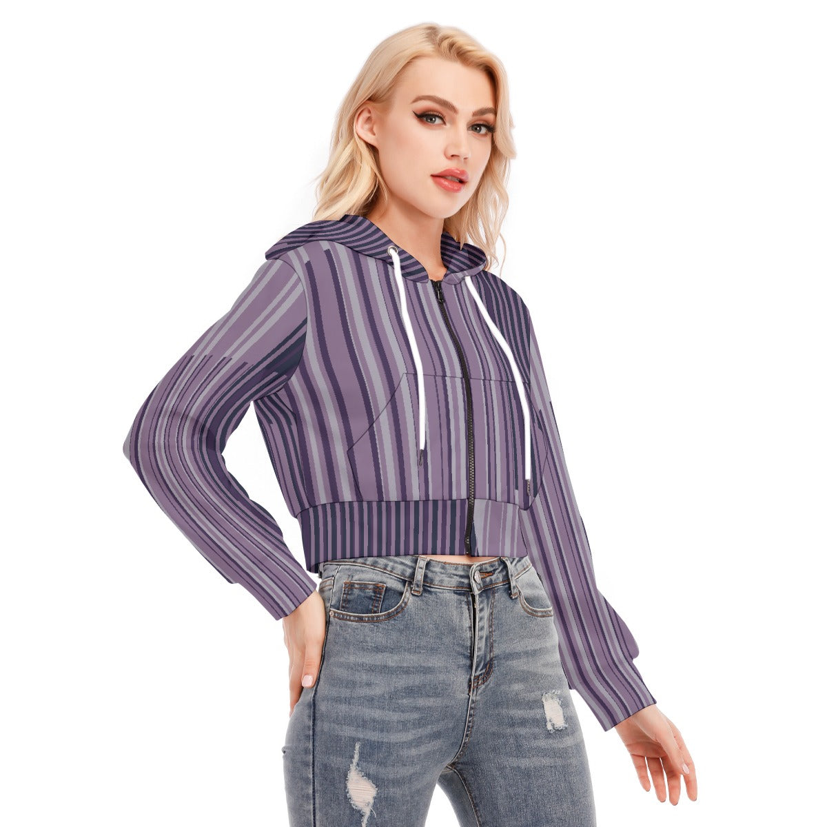 All-Over Print Women's Crop Top Hoodie With Zipper Closure