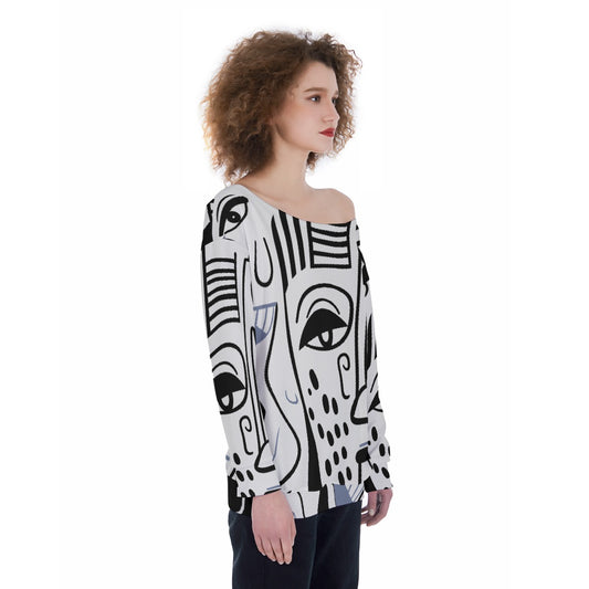 All-Over Print Oversized Women's Off-Shoulder Sweatshirt