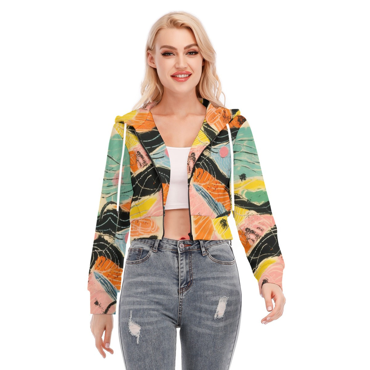 All-Over Print Women's Crop Top Hoodie With Zipper Closure