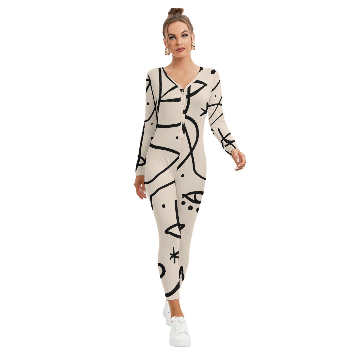 All-Over Print Women's Plunging Neck Jumpsuit