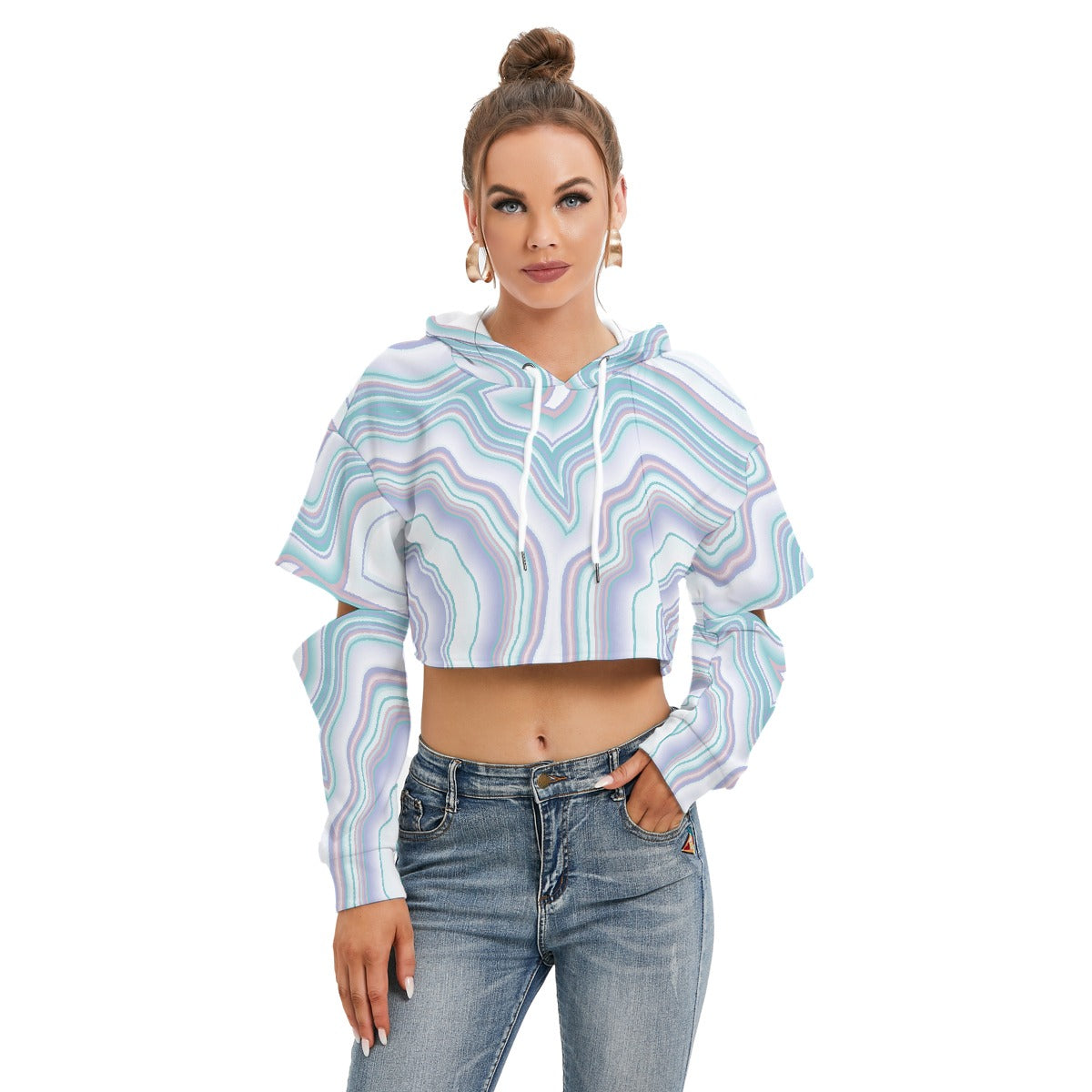 All-Over Print Women's Heavy Fleece Hoodie With Hollow Out Sleeve