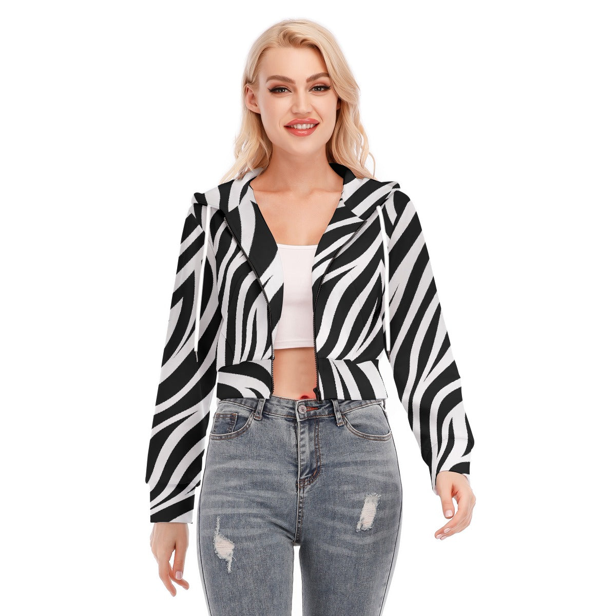 All-Over Print Women's Crop Top Hoodie With Zipper Closure