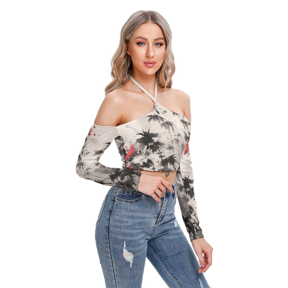 All-Over Print Women's Halter Lace-up Top