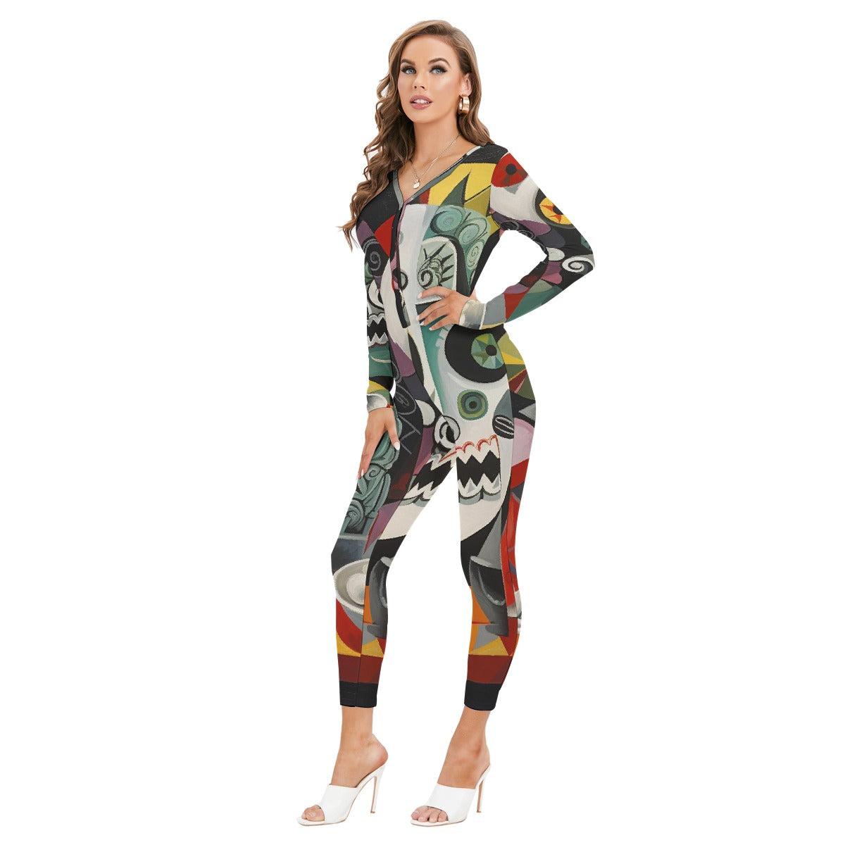 All-Over Print Women's Plunging Neck Jumpsuit