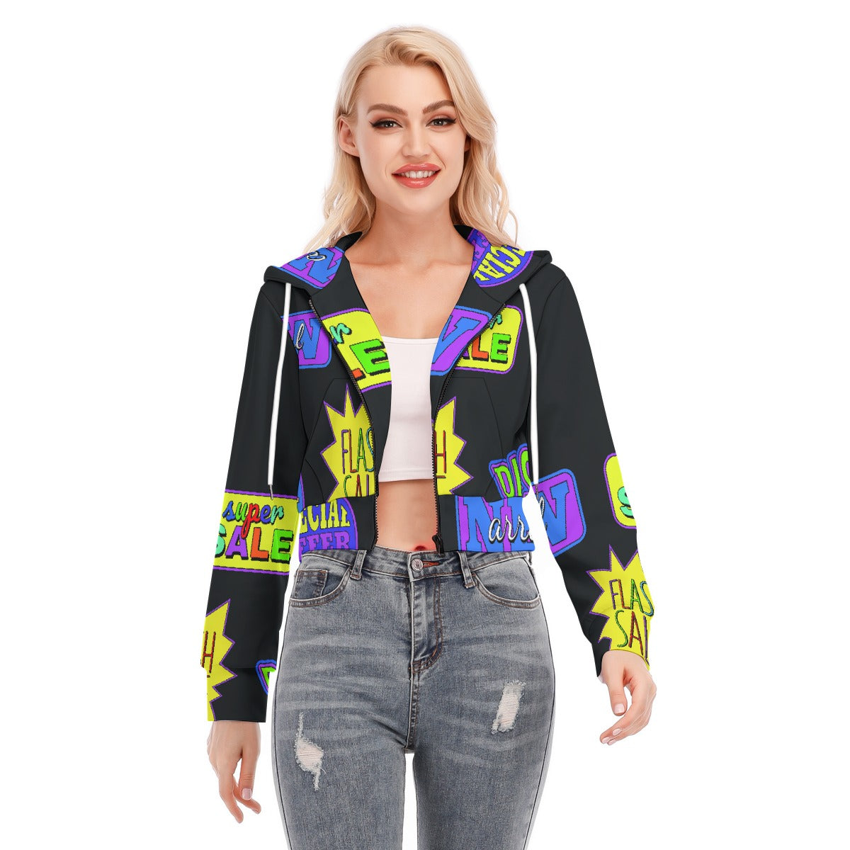 All-Over Print Women's Crop Top Hoodie With Zipper Closure
