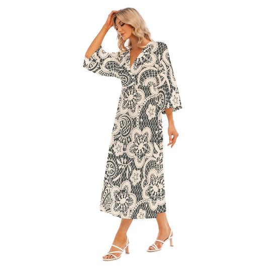 All-Over Print Women's Mid-Sleeve Long Dress
