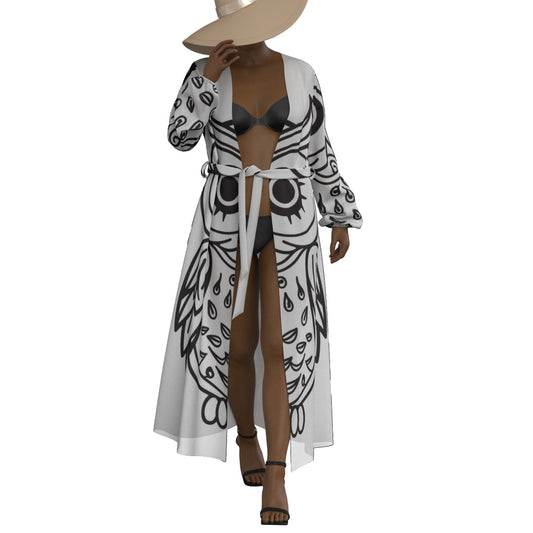 All-Over Print Women's Lace-up Chiffon Robe