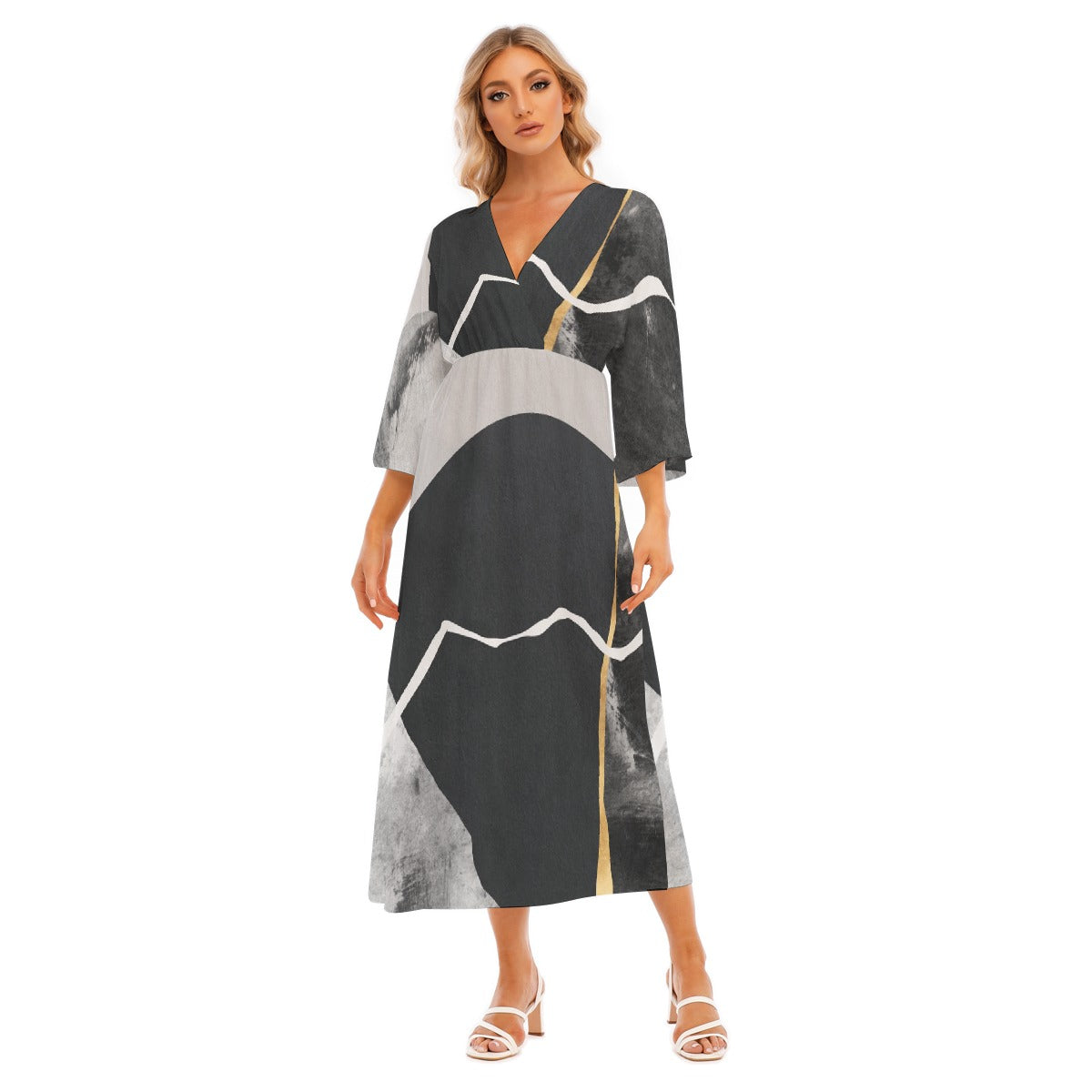 All-Over Print Women's Mid-Sleeve Long Dress