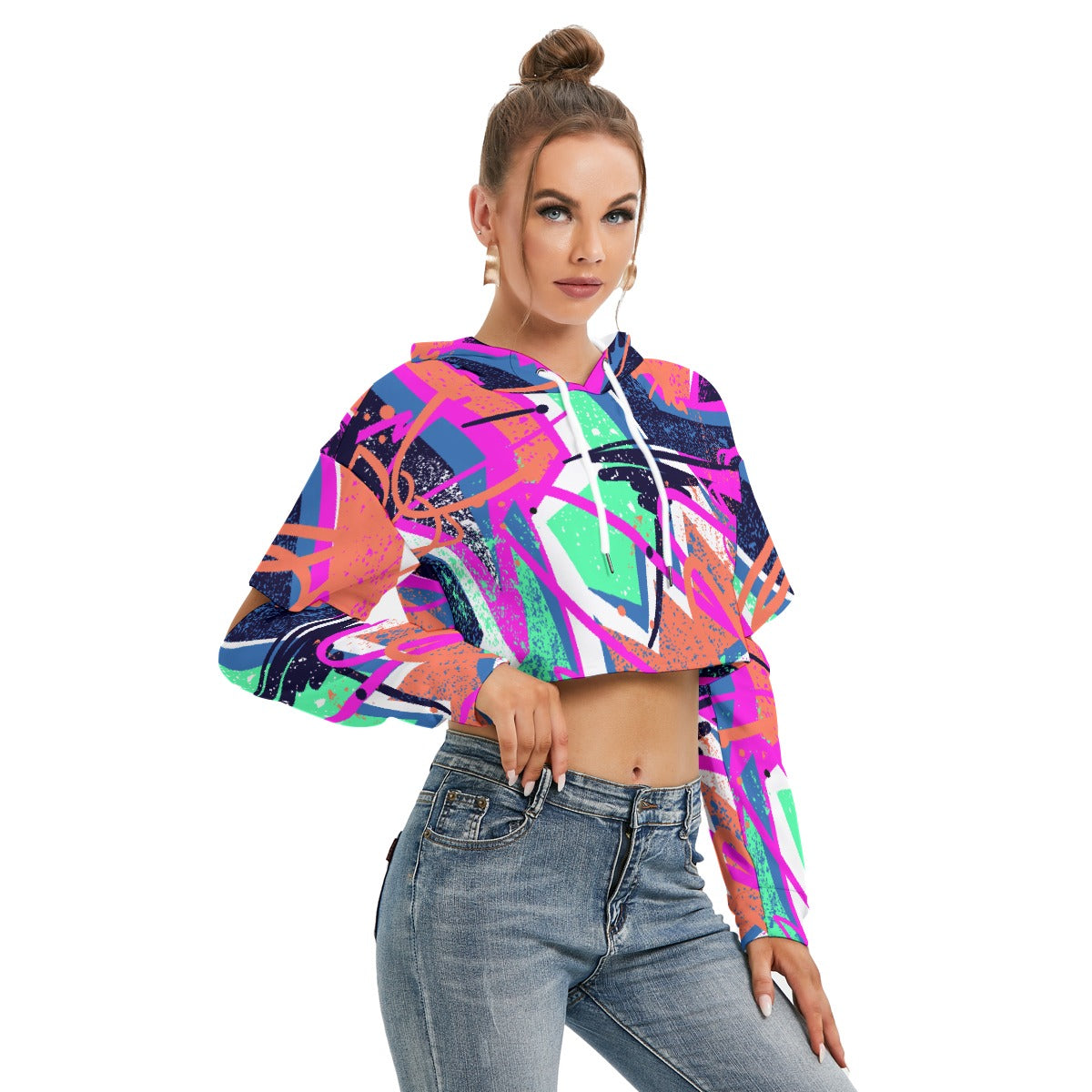All-Over Print Women's Heavy Fleece Hoodie With Hollow Out Sleeve
