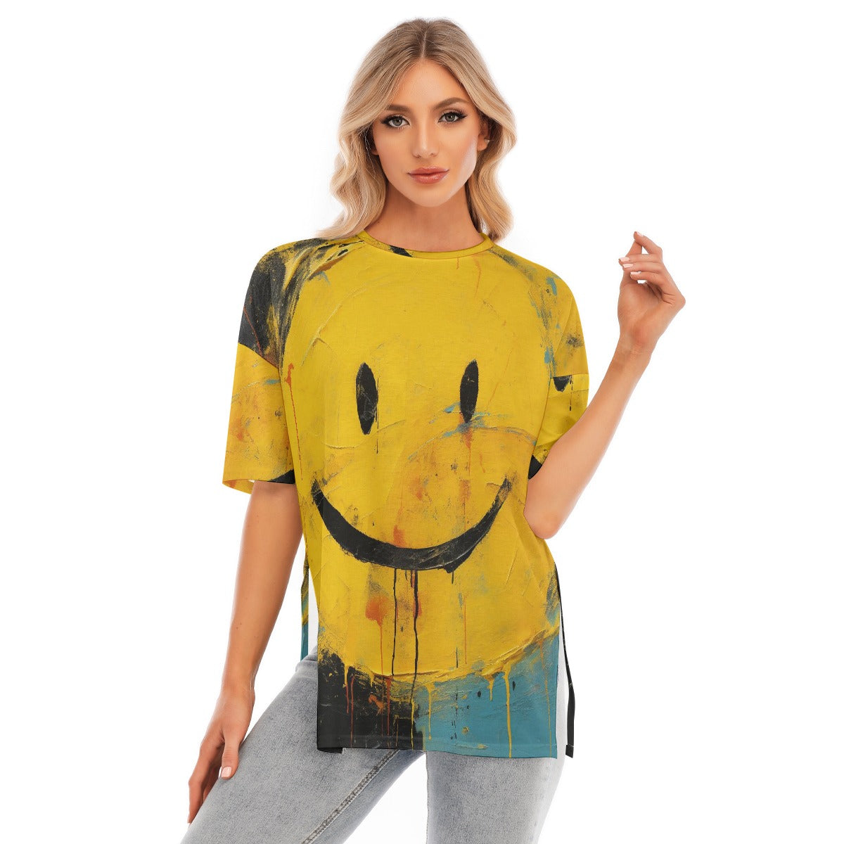 All-Over Print Women's Short Sleeves T-shirt With Hem Split