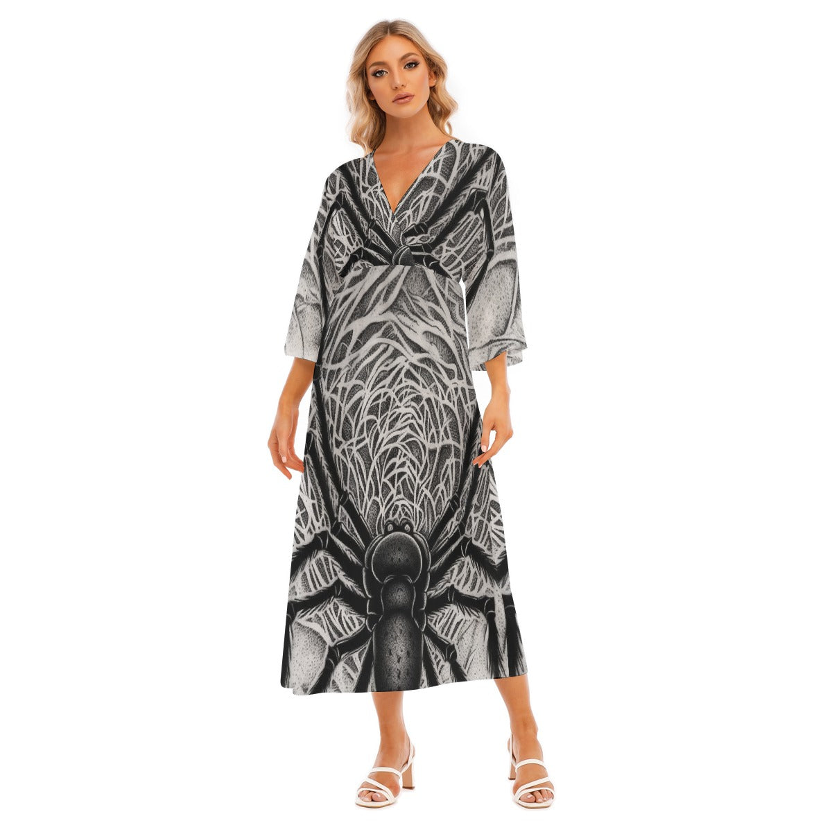 All-Over Print Women's Mid-Sleeve Long Dress