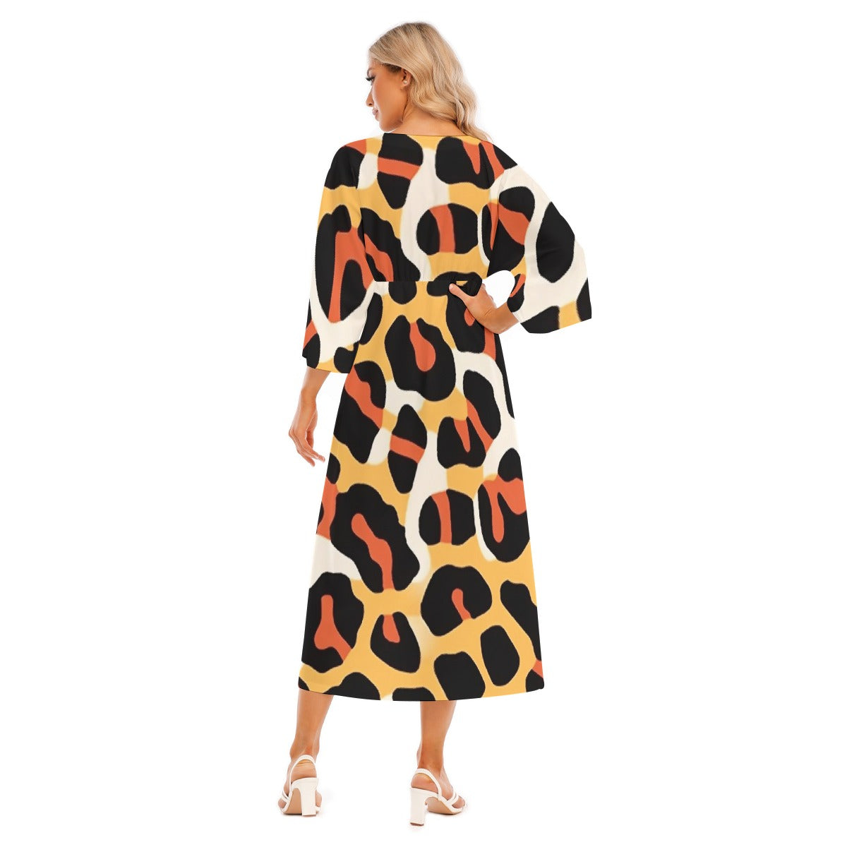 All-Over Print Women's Mid-Sleeve Long Dress