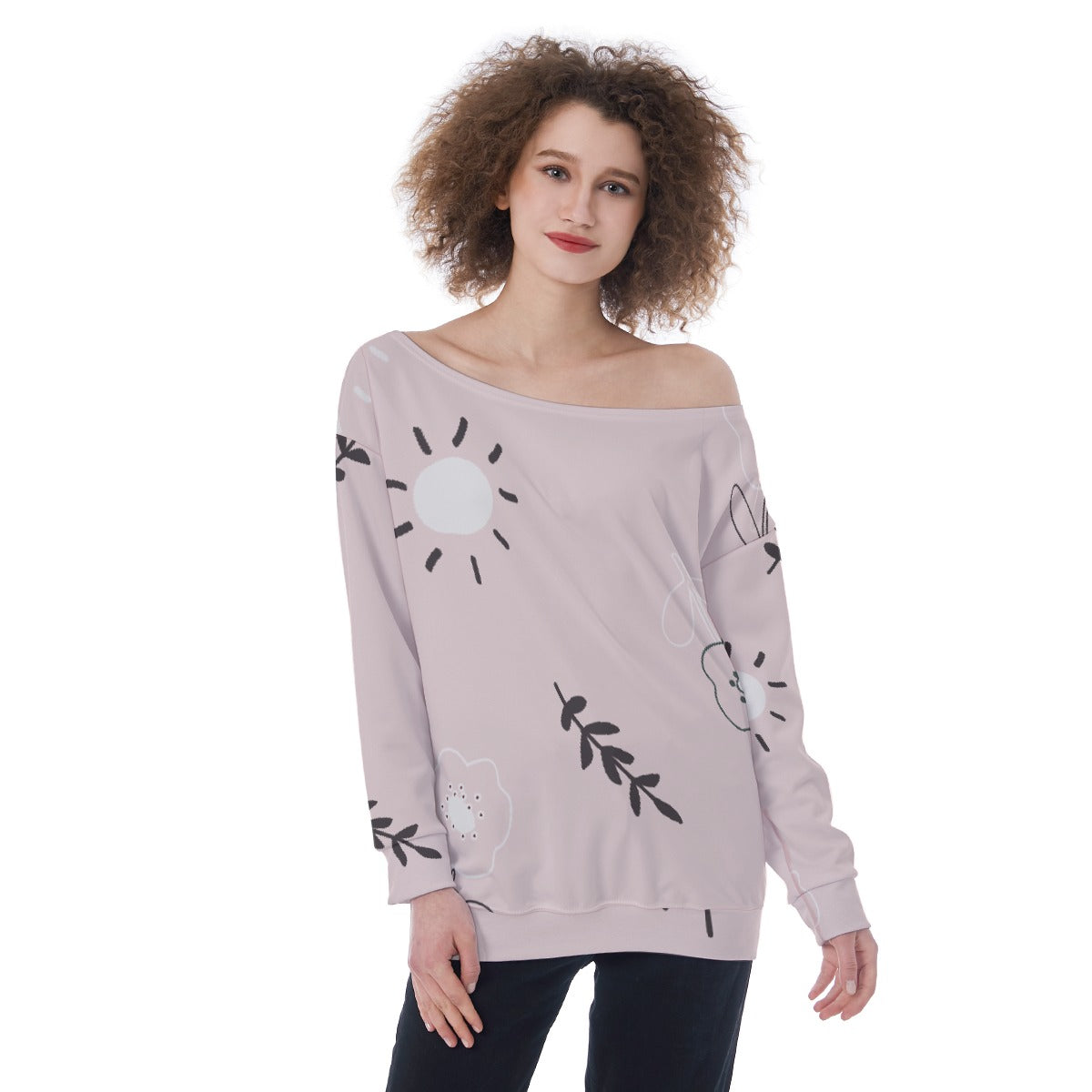 All-Over Print Oversized Women's Off-Shoulder Sweatshirt