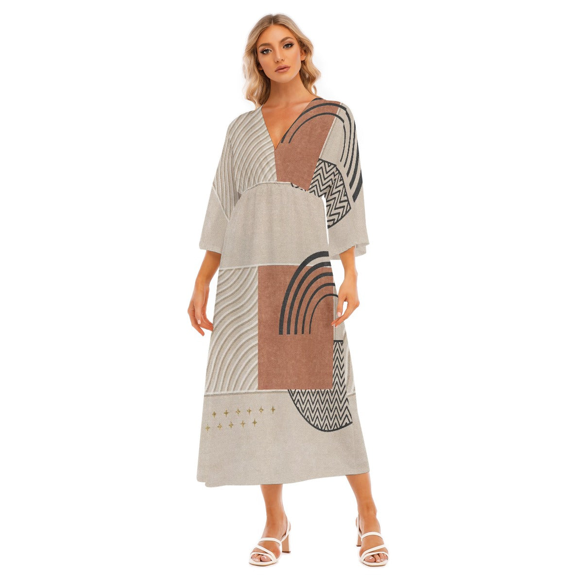 All-Over Print Women's Mid-Sleeve Long Dress