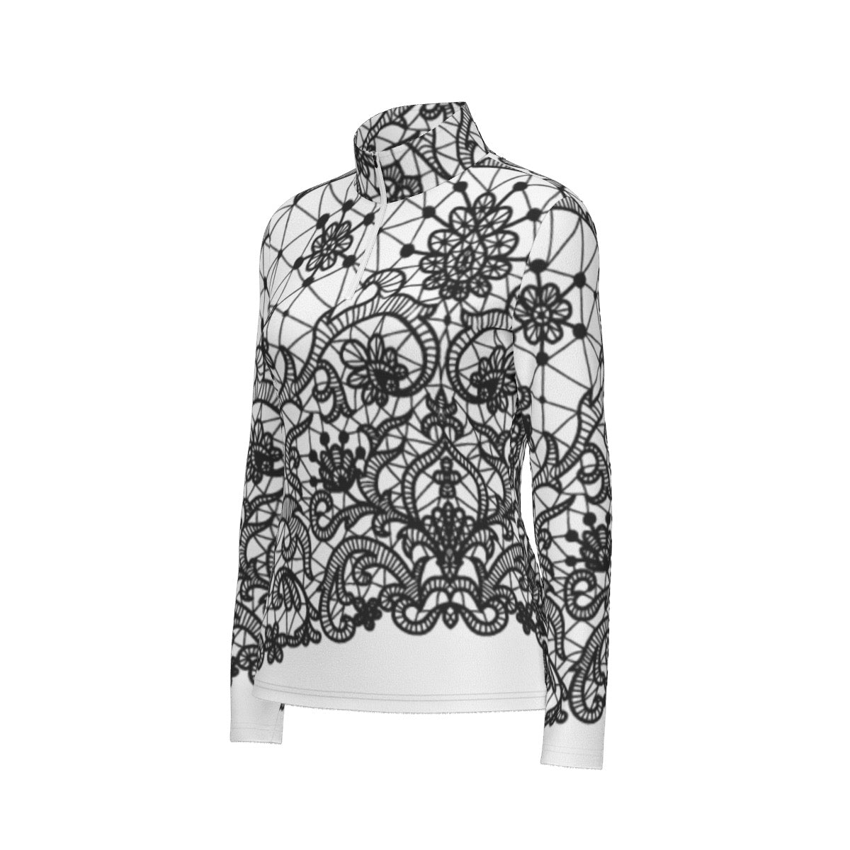 All-Over Print Women's Sports Collar Jersey With Long Sleeve