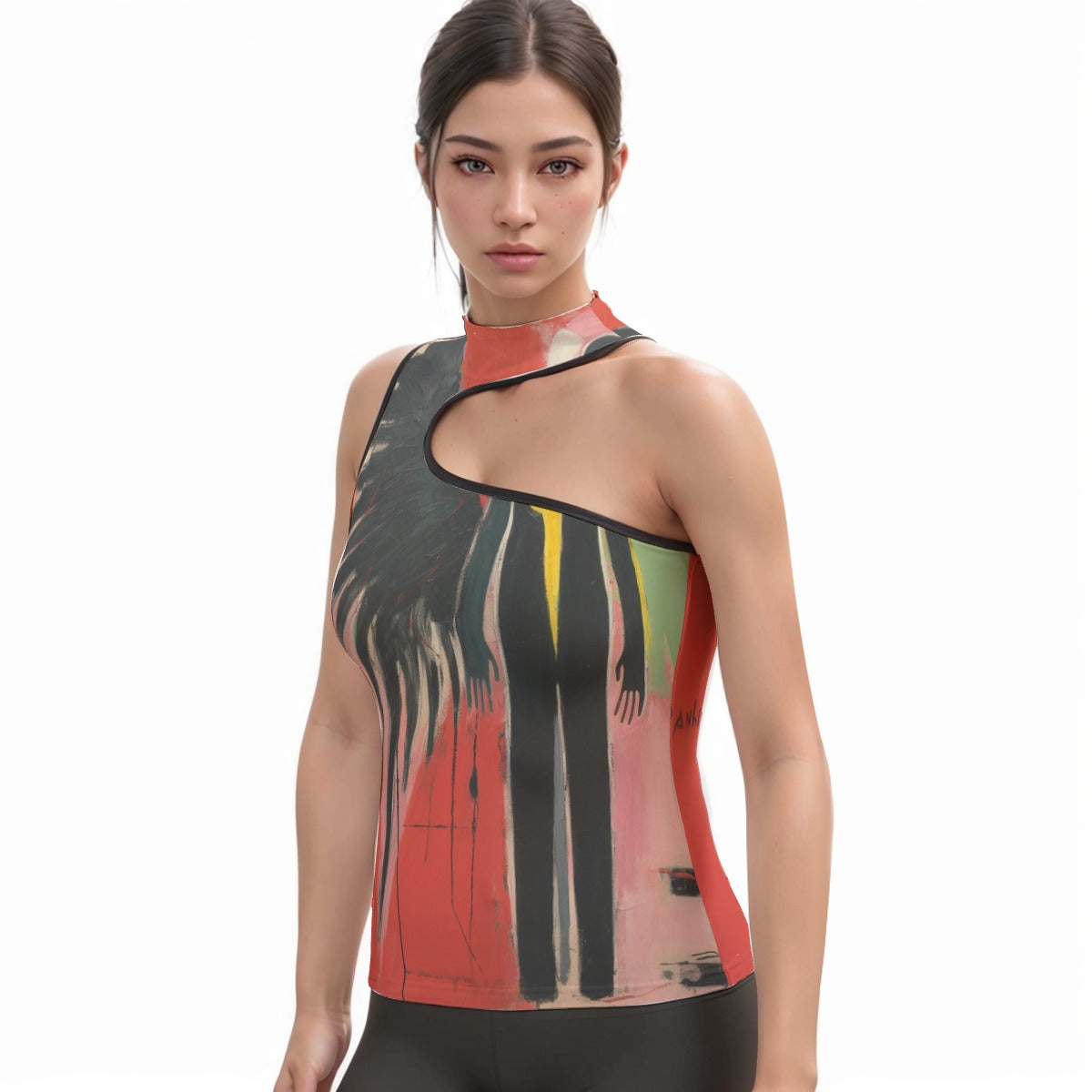 All-Over Print Women's Halter Sleeveless Asymmetrical Tank Top