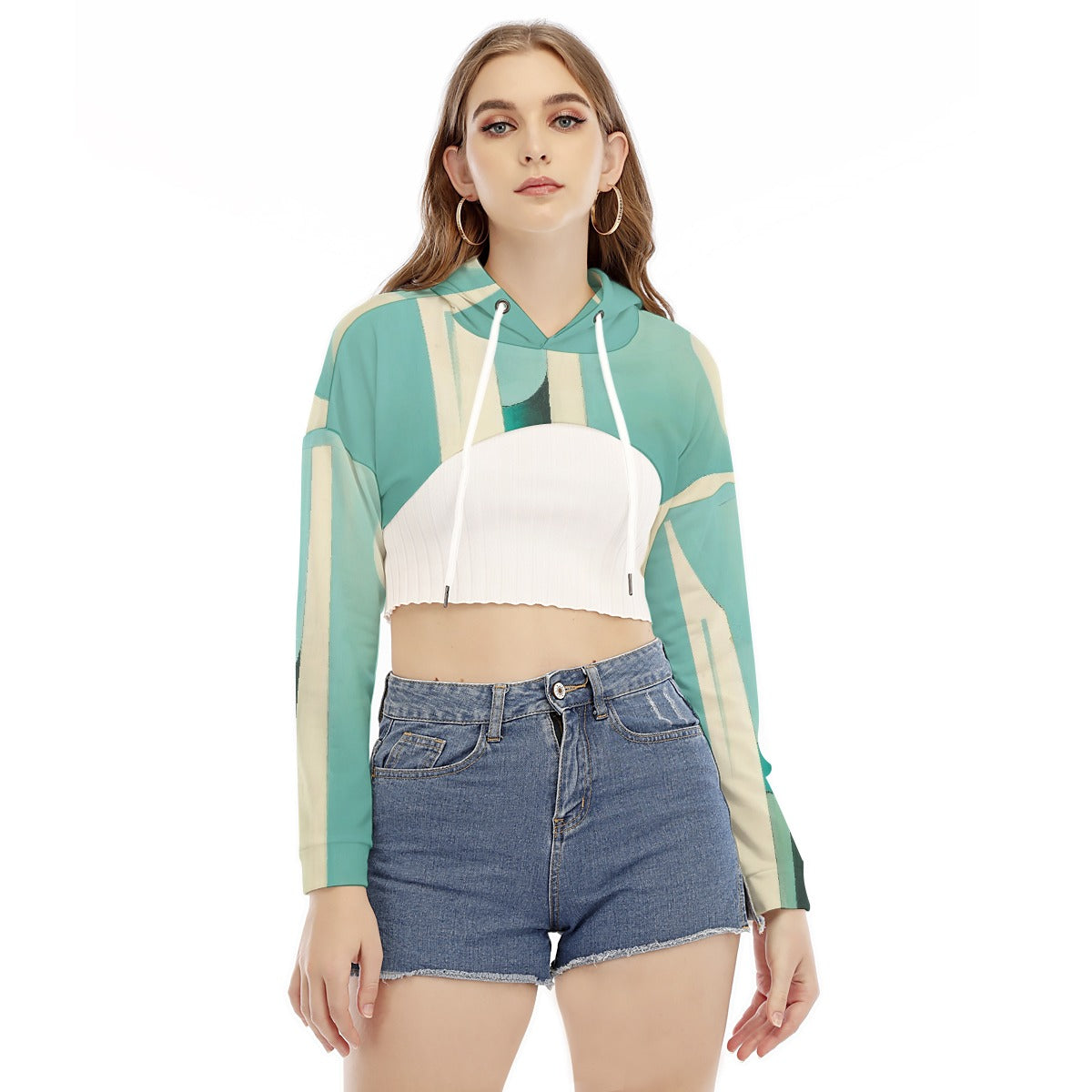 All-Over Print Women's Smock Short Hoodie With Long Sleeve
