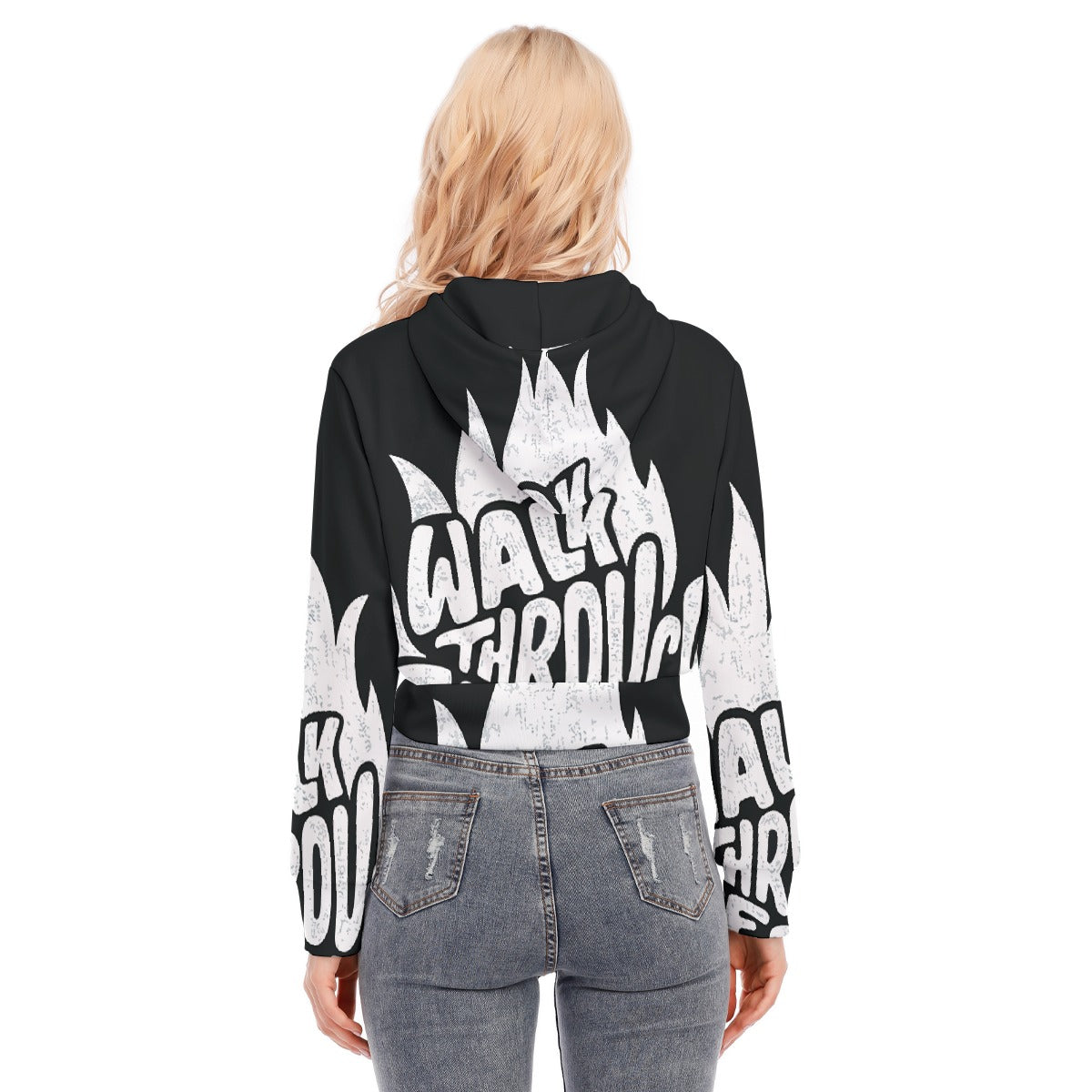 All-Over Print Women's Crop Top Hoodie With Zipper Closure