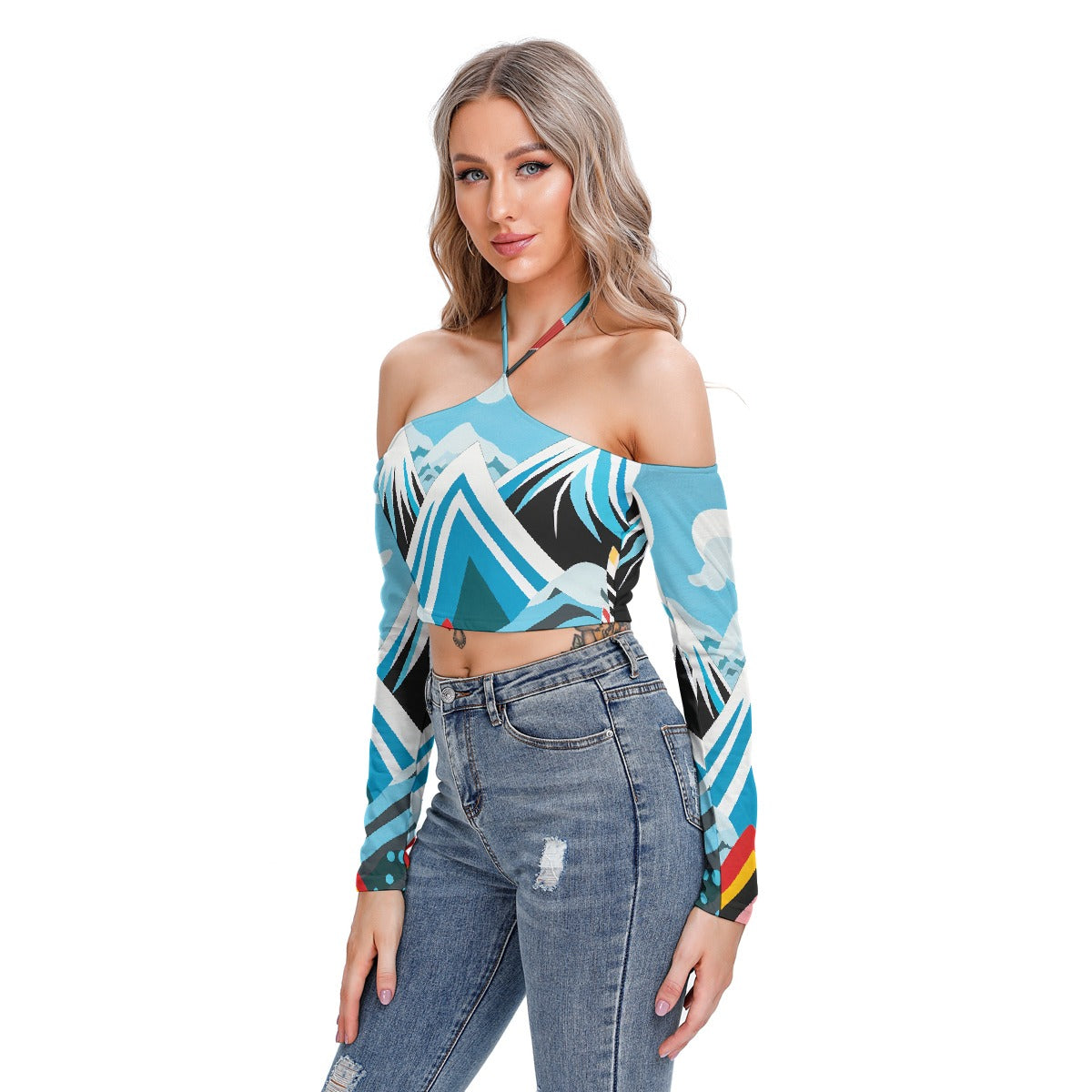 All-Over Print Women's Halter Lace-up Top