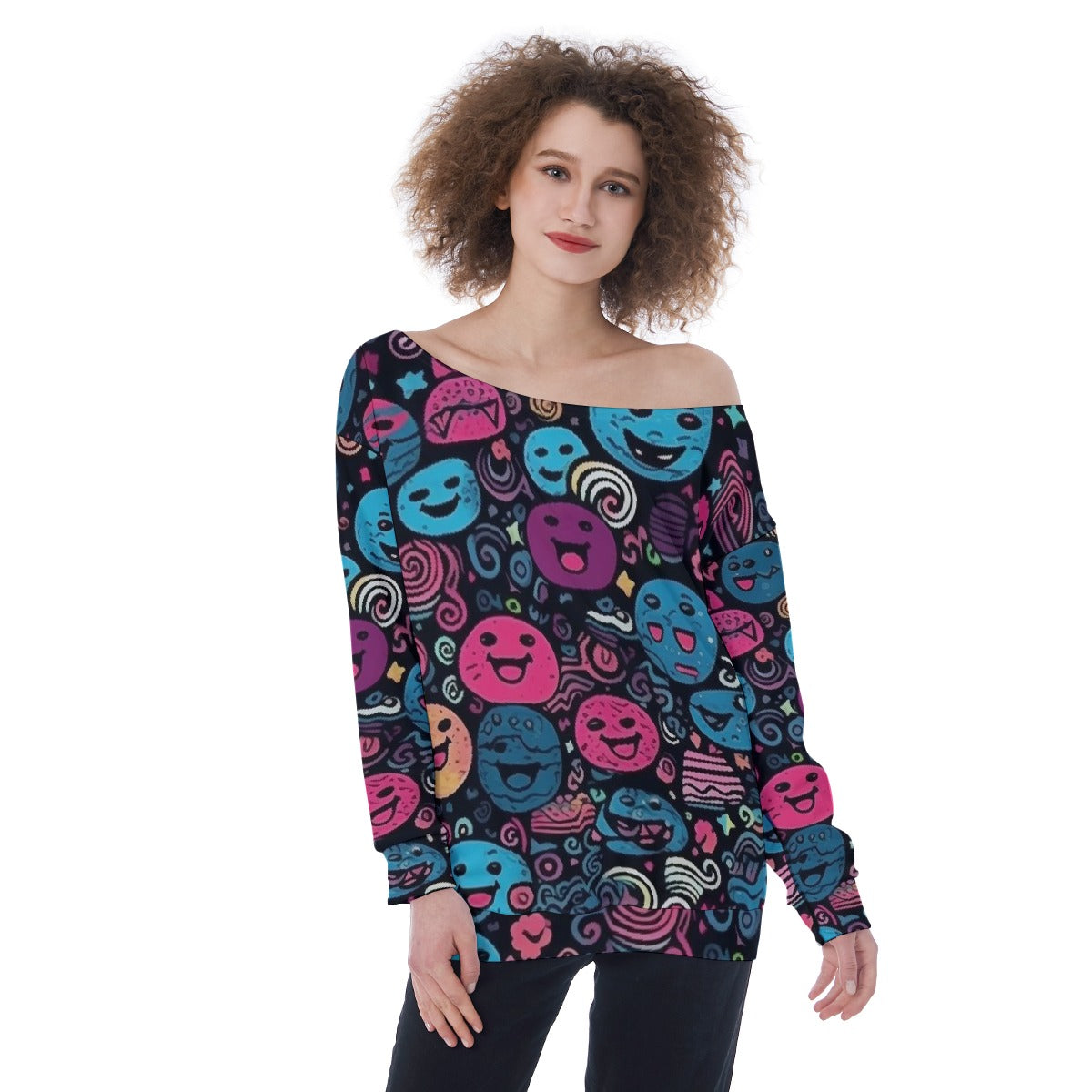 All-Over Print Oversized Women's Off-Shoulder Sweatshirt