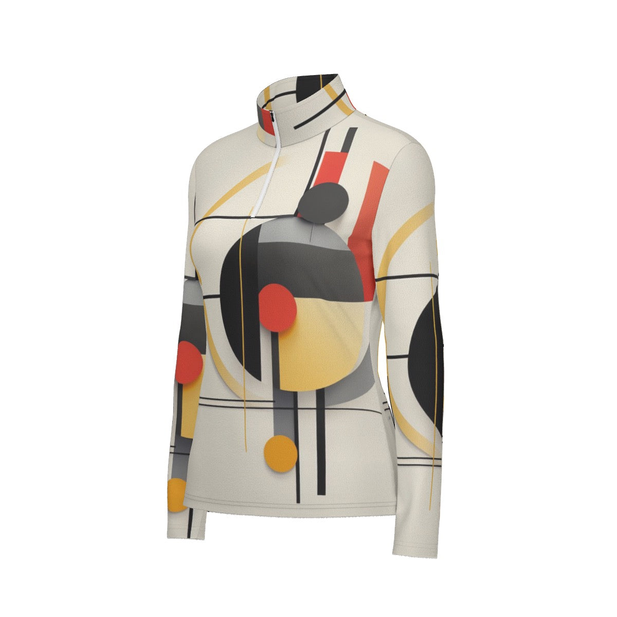 All-Over Print Women's Sports Collar Jersey With Long Sleeve