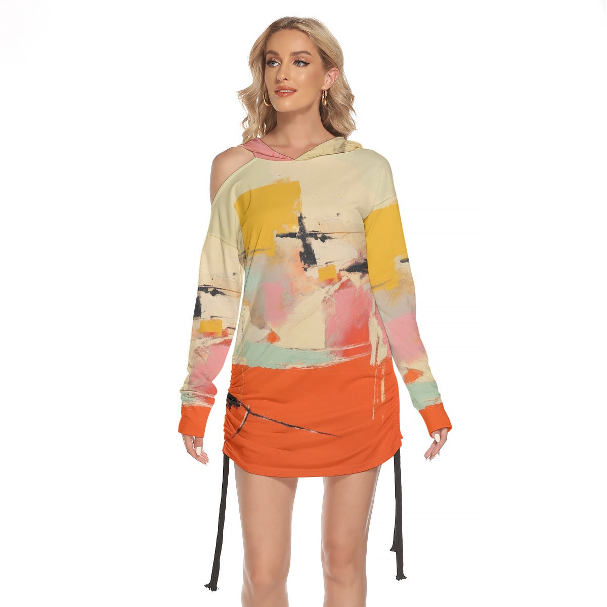 All-Over Print Women's One-shoulder Dress With Waist Shirring