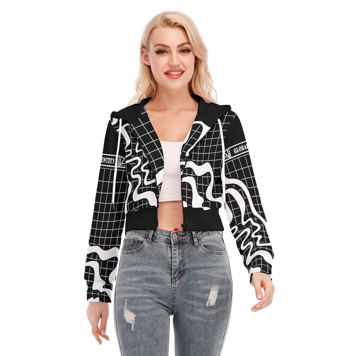 All-Over Print Women's Crop Top Hoodie With Zipper Closure