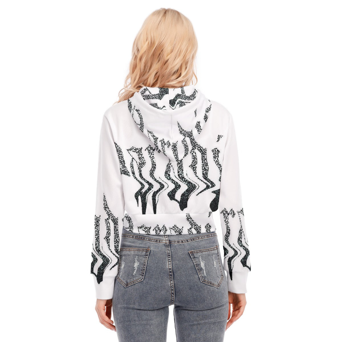 All-Over Print Women's Crop Top Hoodie With Zipper Closure