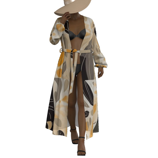 All-Over Print Women's Lace-up Chiffon Robe