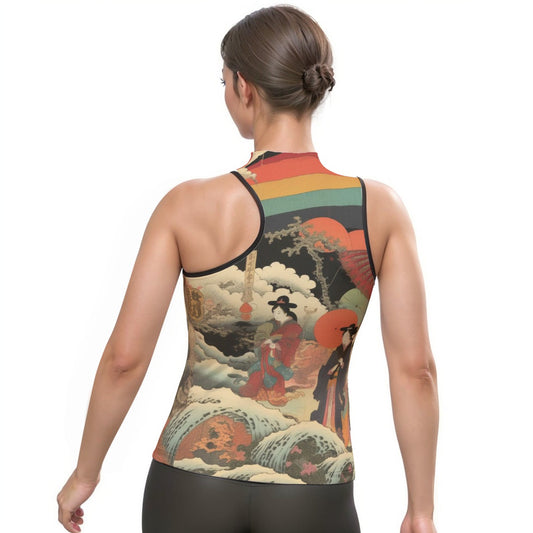 All-Over Print Women's Halter Sleeveless Asymmetrical Tank Top