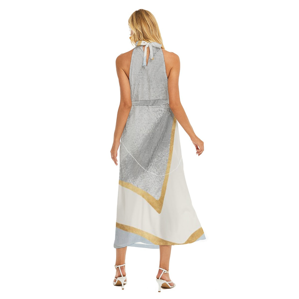 All-Over Print Women's Wrap Hem Belted Halter Dress