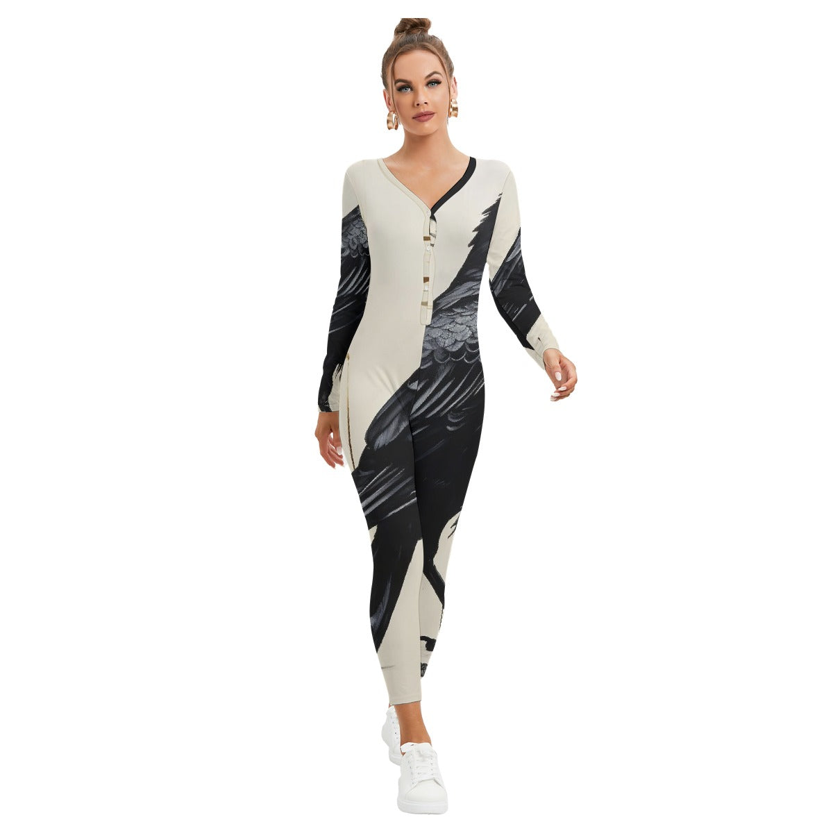 All-Over Print Women's Plunging Neck Jumpsuit