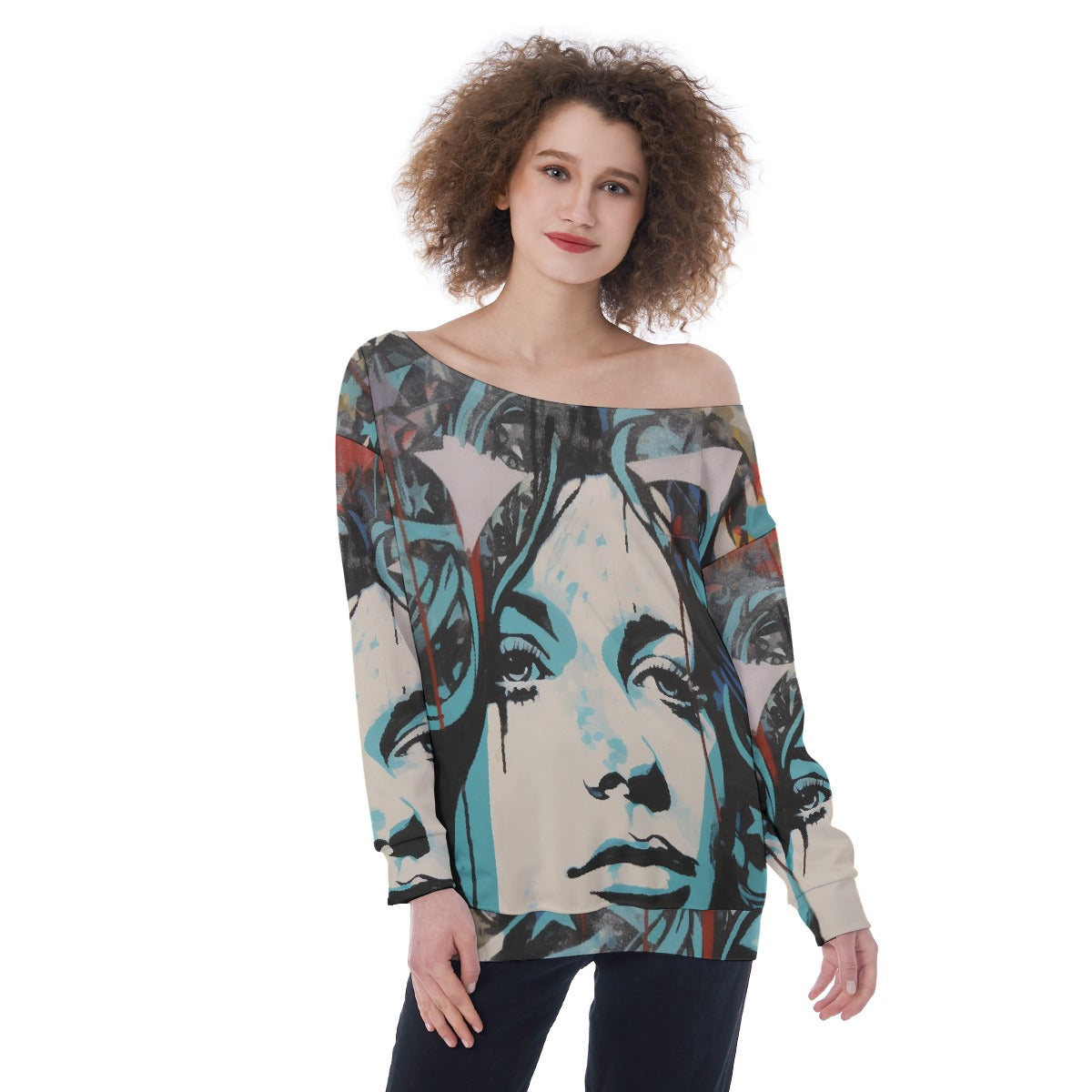 All-Over Print Oversized Women's Off-Shoulder Sweatshirt