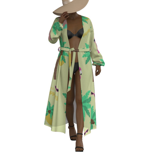 All-Over Print Women's Lace-up Chiffon Robe