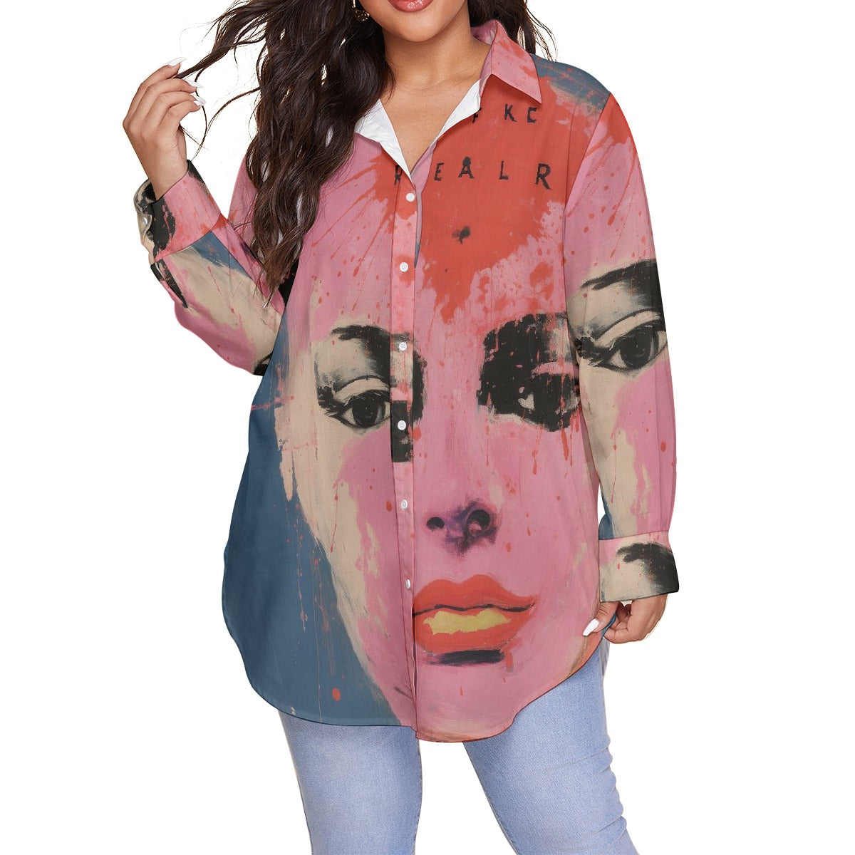 All-Over Print Women's Shirt With Long Sleeve(Plus Size)