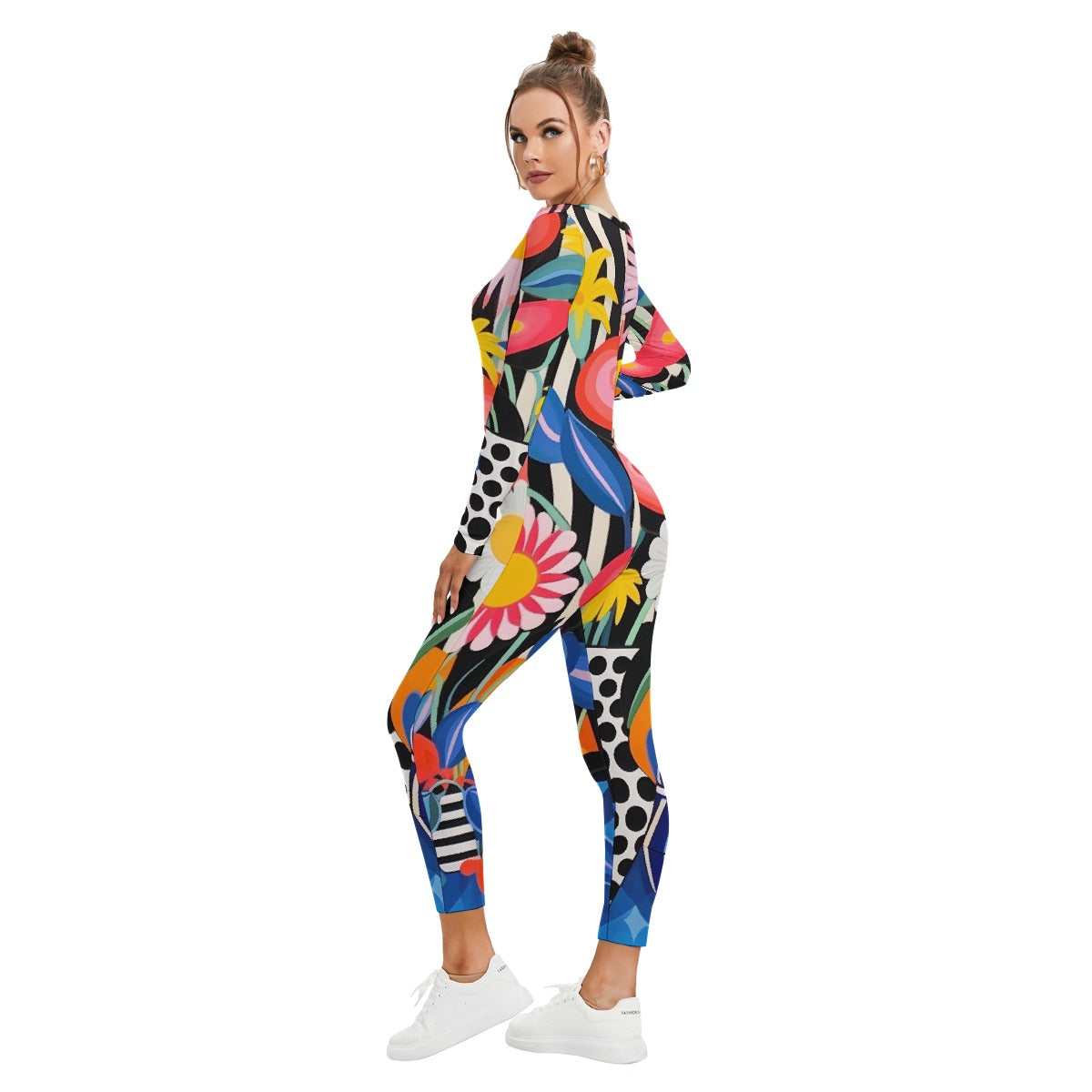 All-Over Print Women's Plunging Neck Jumpsuit