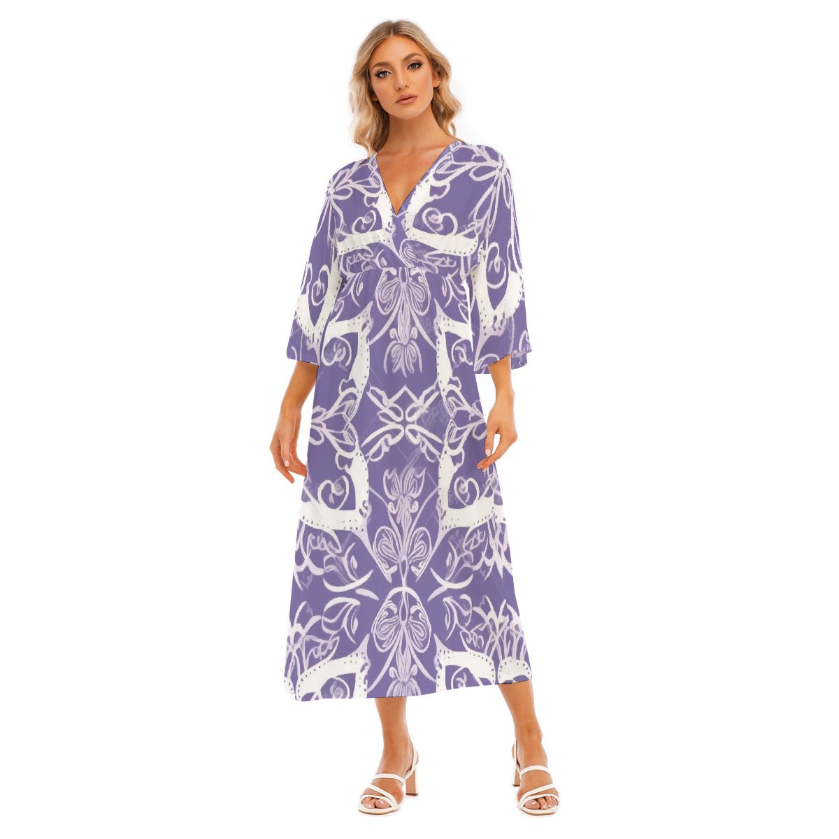 All-Over Print Women's Mid-Sleeve Long Dress