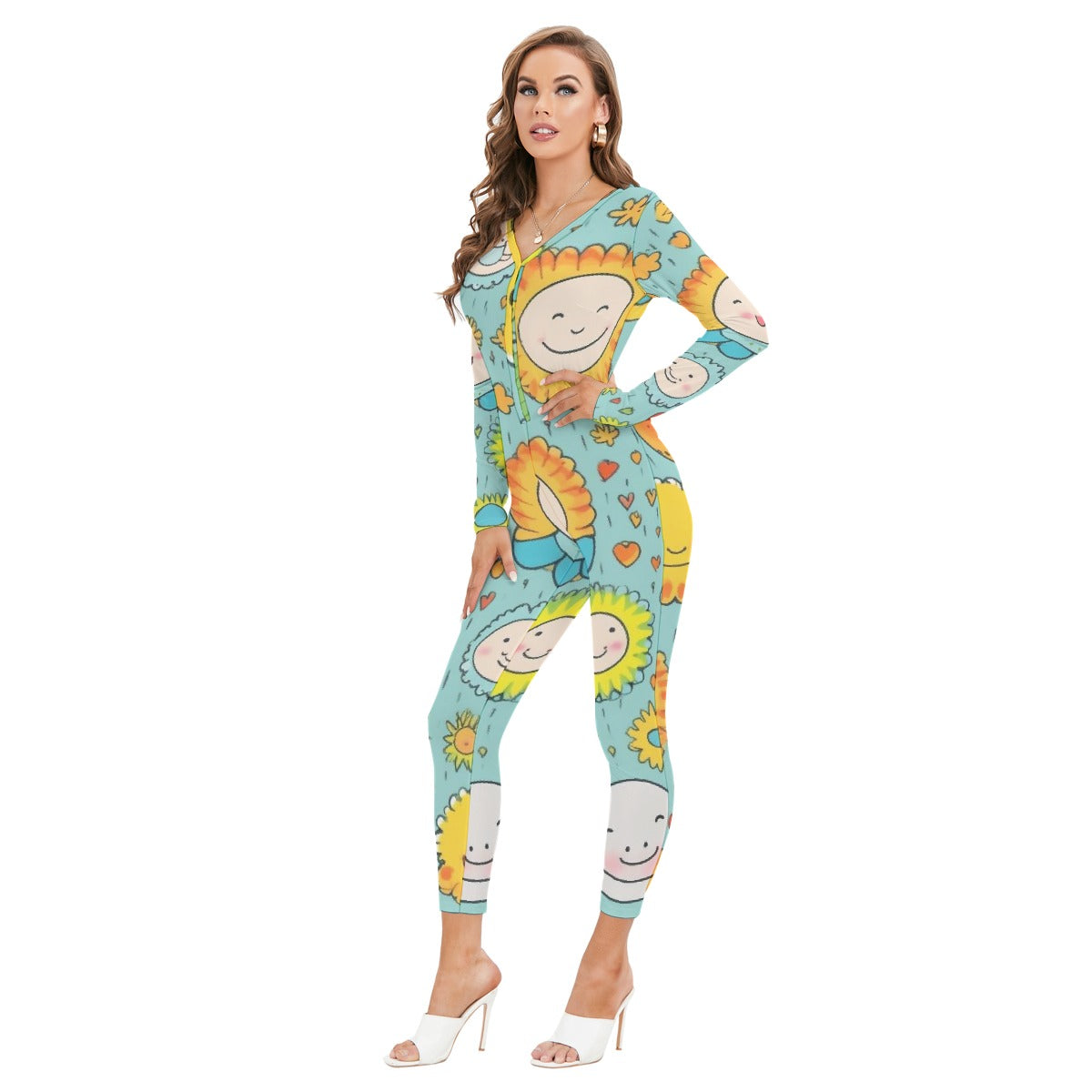 All-Over Print Women's Plunging Neck Jumpsuit