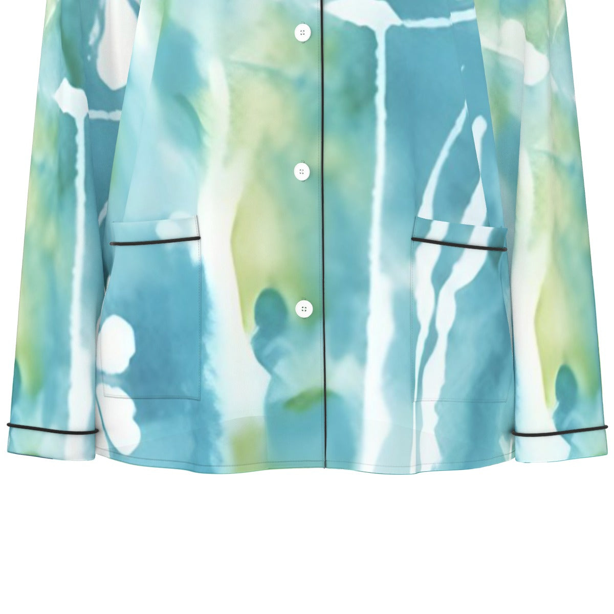 All-Over Print Women's Long Sleeve Pajama Set With Black Contrast Piping