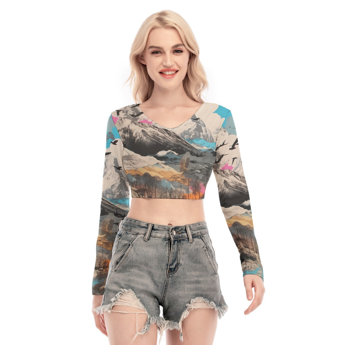 All-Over Print Women's Back Hollow T-shirt With Strap