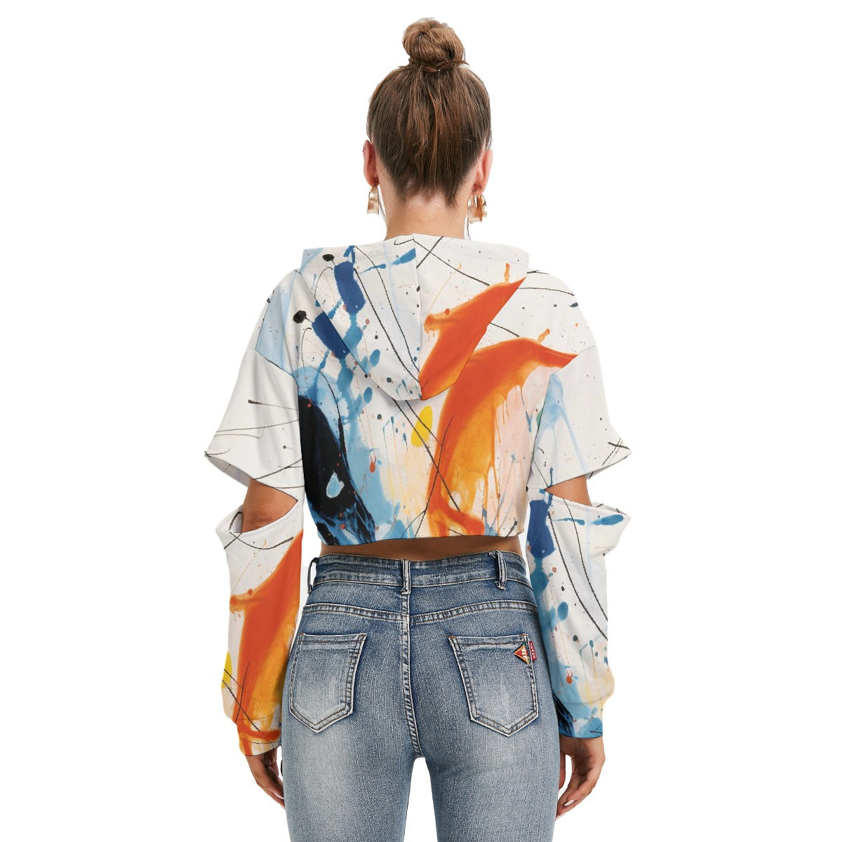 All-Over Print Women's Heavy Fleece Hoodie With Hollow Out Sleeve