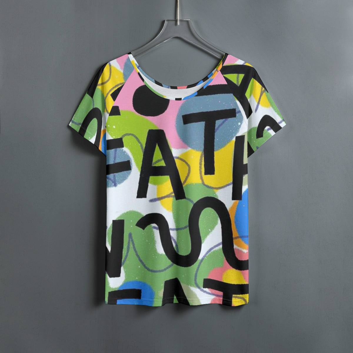 All-Over Print Women's Round Neck T-shirt With Raglan Sleeve