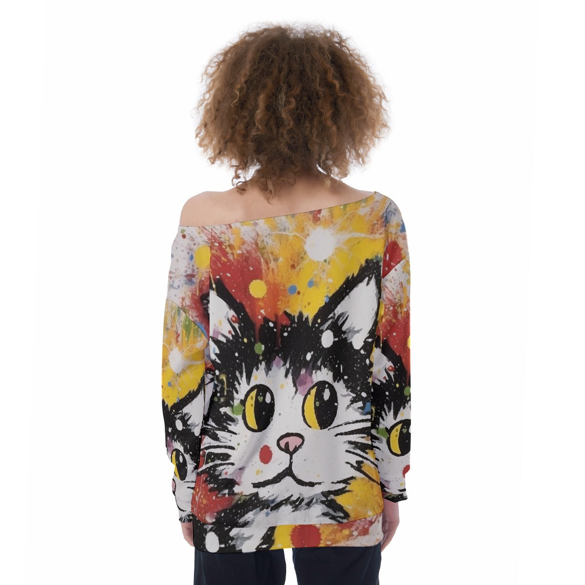 All-Over Print Oversized Women's Off-Shoulder Sweatshirt