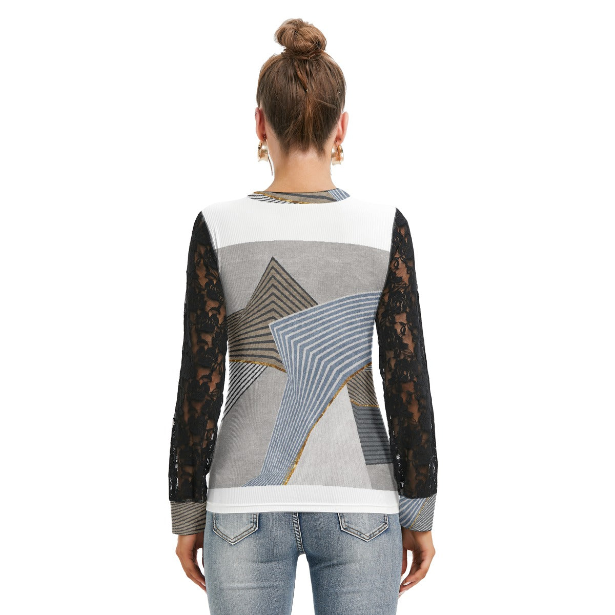 All-Over Print Women's T-shirt And Sleeve With Black Lace