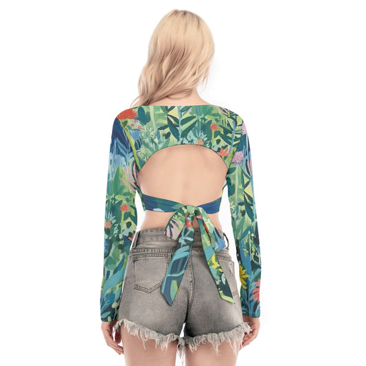 All-Over Print Women's Back Hollow T-shirt With Strap